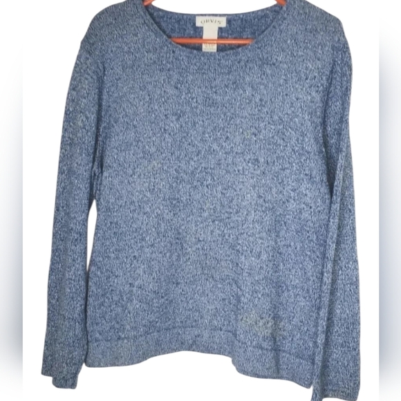 Orvis Blue Heathered Cotton Sweater Pull over Round Neck Size Large Casual Warm - Picture 5 of 5